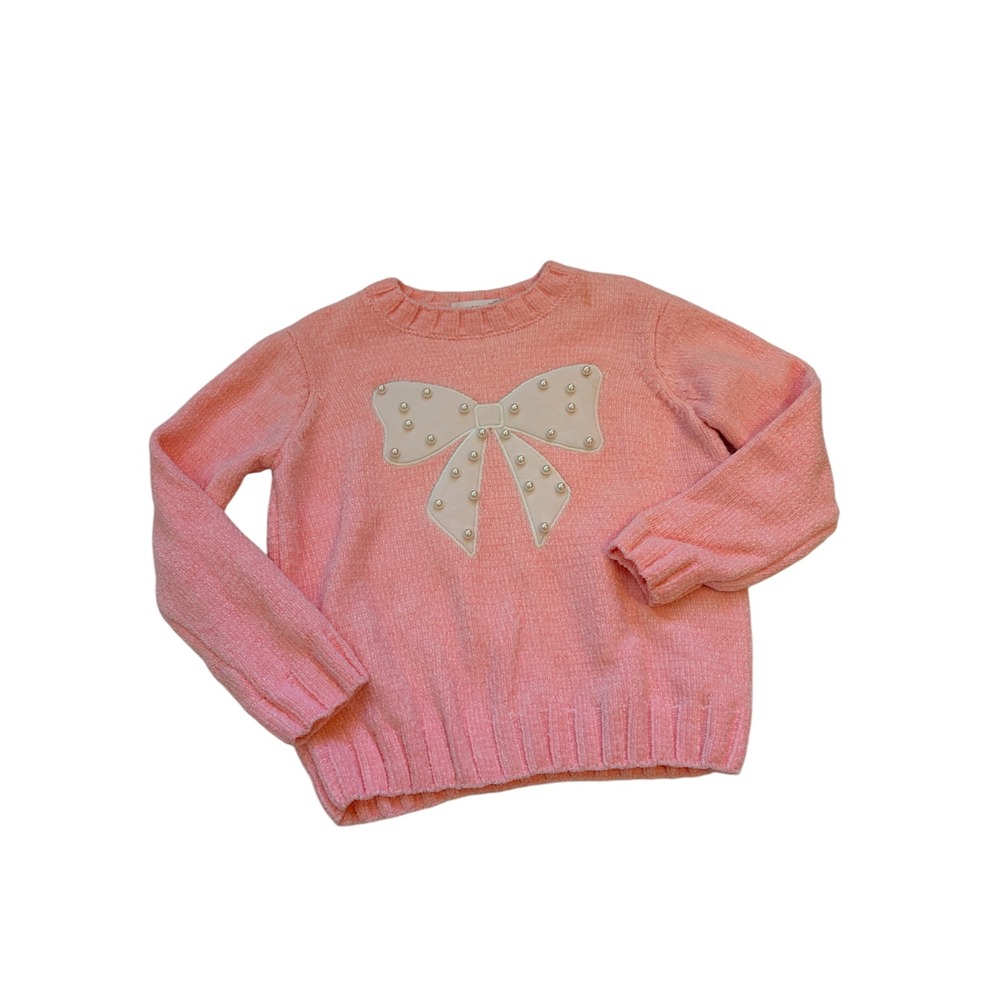 Btween Little Girls Pink Soft Knit Bow Sweater woth Pear Accents Size 5